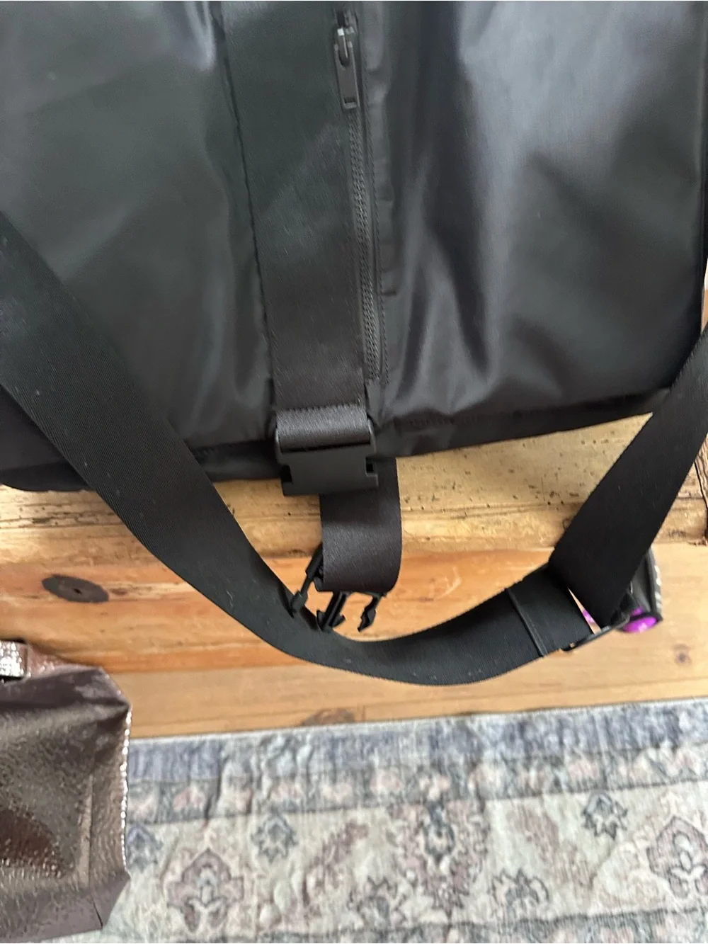 COS Black Nylon Messenger Satchel with Front Buckle